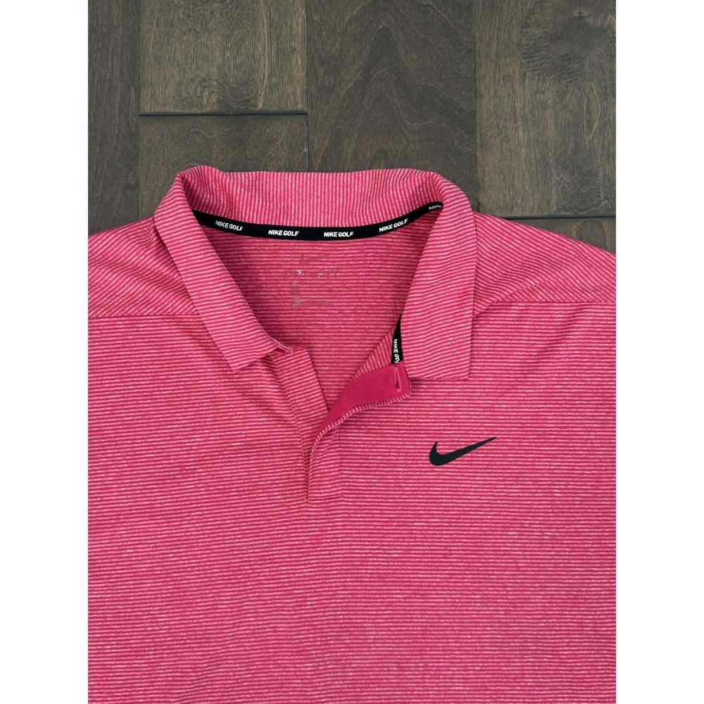 Nike Golf Dri-fit Performance Red Striped Polo Shirt Men Size XL Short Slv Logo